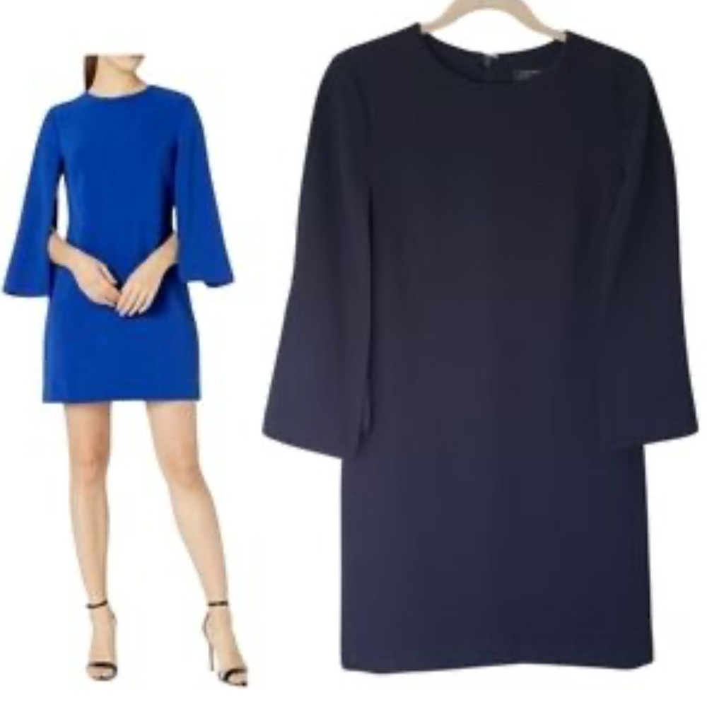 Tahari Levine Dress 6 Navy Blue Long Cape Sleeve Stretch Career Church